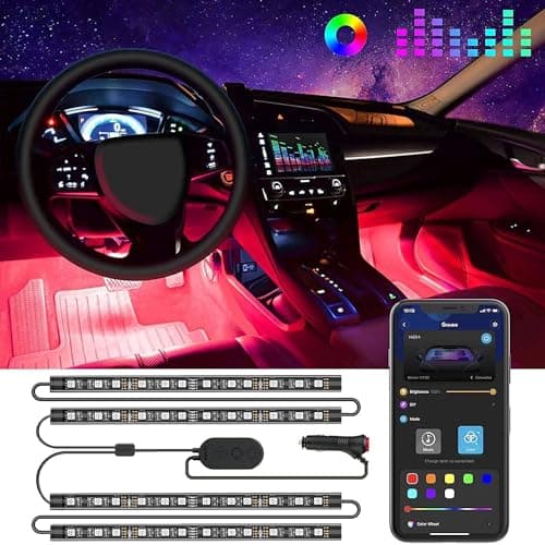 Govee Car LED Lights Smart Car Interior Lights with App Control RGB Lights with DIY Mode and Music Mode 2 Lines Design LED Lights for Cars with Car Charger 12V
