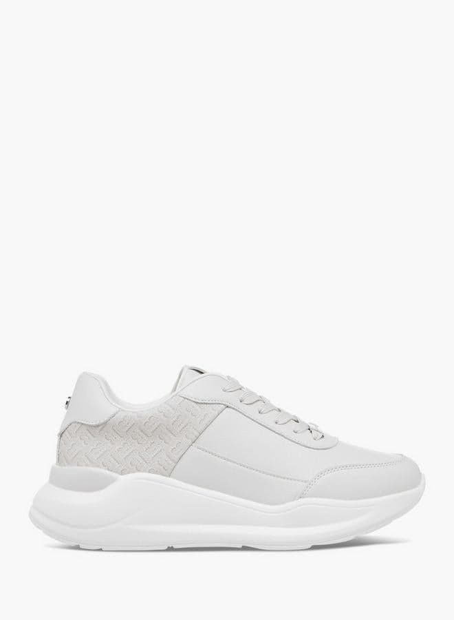 Flora Bella Monogram Textured Sneakers With Lace-Up Closure