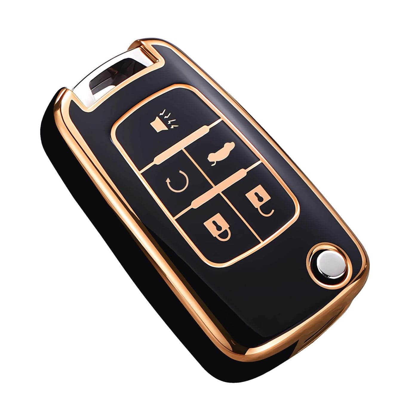 Cacacar for Chevy Key Fob Cover Premium TPU Full Protection Key Fob Case for Chevrolet Equinox Camaro Cruze Malibu Sonic Buick Terrain 5 Buttons Black