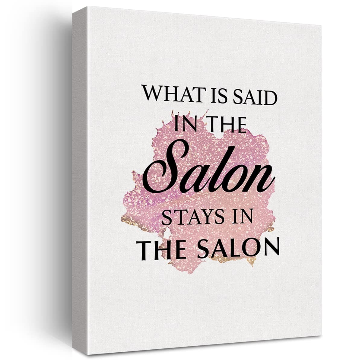 LEXSIVO Pink Salon Modern Print Canvas Wall Art Home Decor What is Said in the Salon Stays in the Salon Painting 12x15 Canvas Poster Framed Ready to Hang
