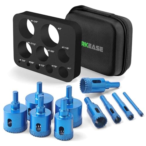 Diamond Hole Saw Kit 10 PCS Brazed Diamond Tile Drill Bits Set with EVA Guide Jig for Ceramic Tile Glass Granite Marble Dry Wet Cutting 650mm Includes Storage Bag