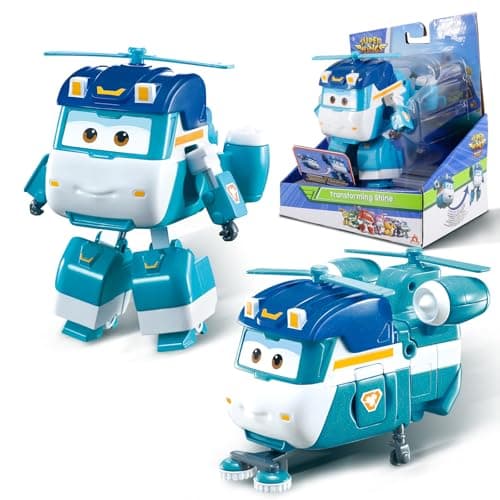 Super Wings Toys Shine Transforming Toys 5 Inch Season 7 New Character Airplane Toy for Kids 35 Years Old Real Mobile Wheels Birthday Party Supplies for Preschool Boys and Girls Blue