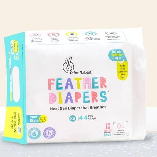 R for Rabbit XS New Born Premium Feather Diaper Pant Style for Baby 0 to 5 kgs (44 Combo Pack Offer)