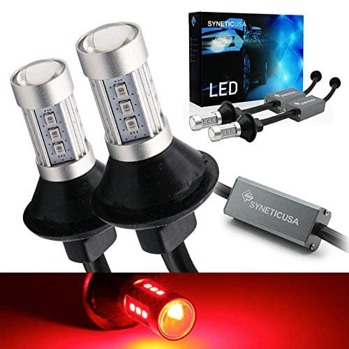 Syneticusa 3157 Error Free Canbus Ready Red LED Brake Parking Tail Stop Turn Signal Light Bulbs DRL Parking Lamp No Hyper Flash All in One With BuiltIn Resistors