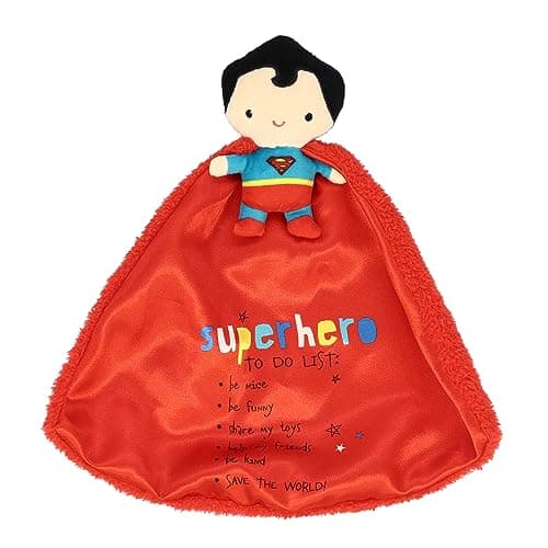 Kids Preferred DC Comics Superman Lovey Security Blanket Soft Huggable Dark Knight Plush Lovey Toy for Baby and Infant Boys and Girls Textured Blanket with Satin Super Hero to Do List