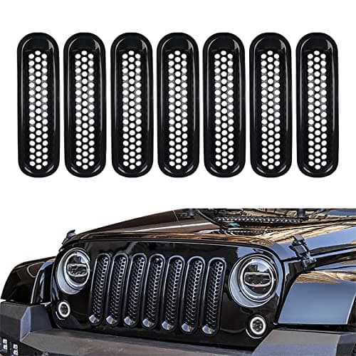ASUBHA 7PCS Front Grill Mesh Inserts Matte Black Front Mesh Grille Cover Guard Clipin Compatible with Most Cars Accessories Clipin Grille Guard Cover Trim