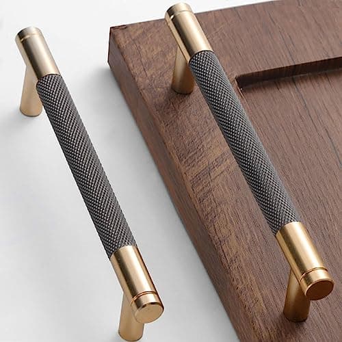 Gutuwellea 20 Pack 5 Inch 128 mm Knurled Cabinet Handles Cabinet Pulls Aluminum Handles Knurled Drawer Pulls Gold and Grey Oxidation Finish with Diamond Pattern 6 Length 5 Hole Center
