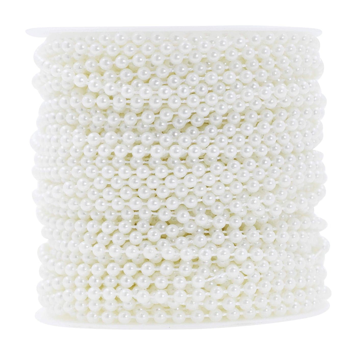 Mandala Crafts 4mm Faux White Pearl Beads Roll - 44 Yards Strand of Fake Pearls Chain Garlands Spool String for Christmas Tree, Wedding, Party, Vases, DIY Decoration