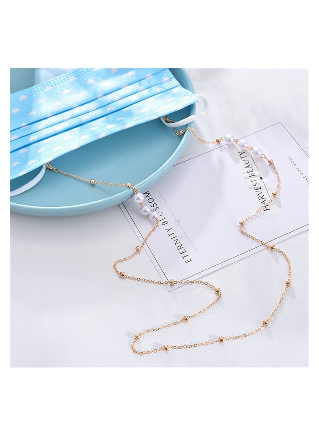 Glasses Chain, Children's Adult Face Mask Lanyard, Adjustable Neckband of the Face Mask, Adjustable Chain, Anti-lost, can be Hung Comfortably on the Neck, Relieve Ear Pressure (Golden Pearl)