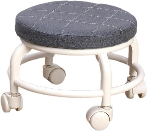 GLIVE LABEL Low Seat Round Roller Stool Sturdy Heavy Duty Small Footrest Movable Mini Stool