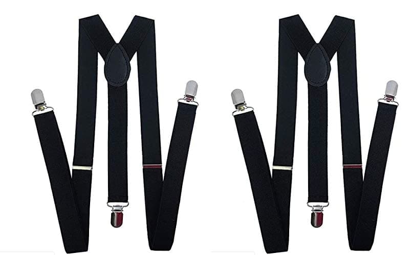 CLOTHERA Pack of 2 Adjustable Elastic Y Back Style Suspenders for Men - Black