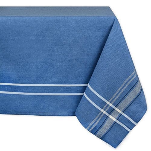 DII French Stripe Tabletop Collection Farmhouse Style Dining Table Linen Tablecloth, 60x104, Blue Chambray
