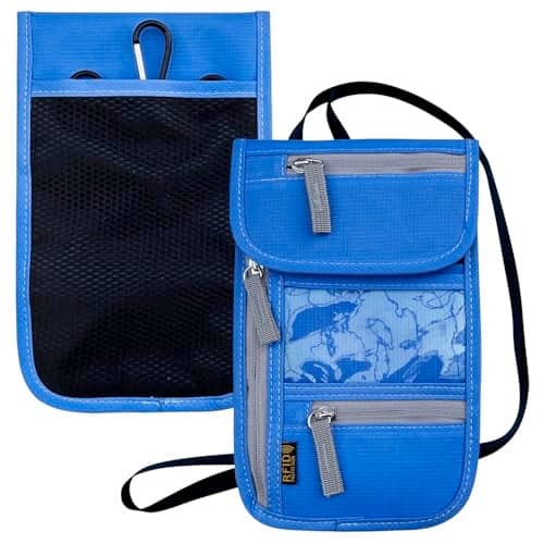 Travel Neck Wallet, RFID Blocking Passport Holder with Adjustable Neck Strap for Men and Women to Keep Cash, Credit Cards and Travel Documents Safe - Navy Blue