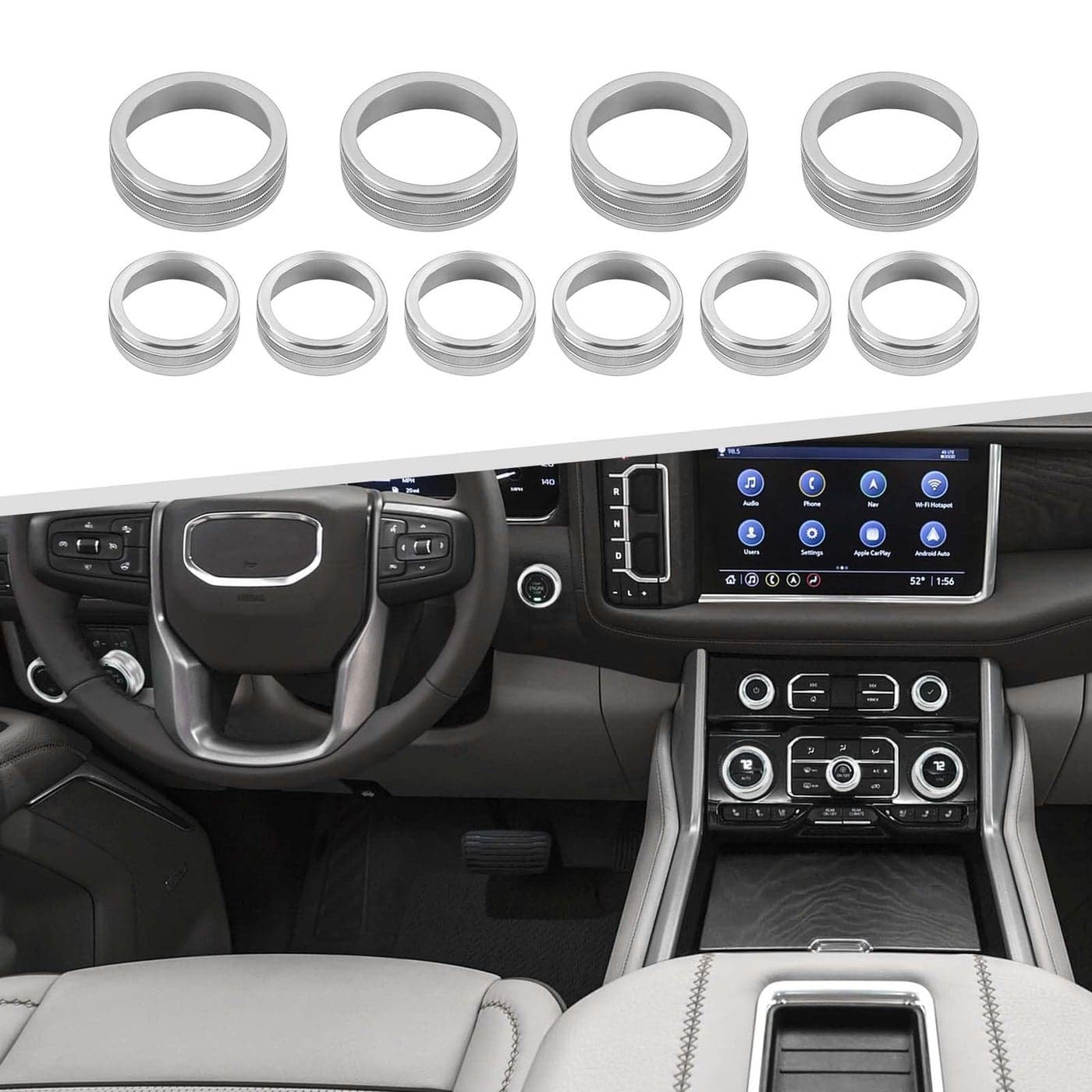 for 2019 Silverado Knob Cover Center Console Radio Volume Button Air Condition AC Ring Trim for Chevy SilveradoGMC Sierra 2019 for Chevy Suburban 2020 for Chevy TahoeGMC Yukon 2021 Silver