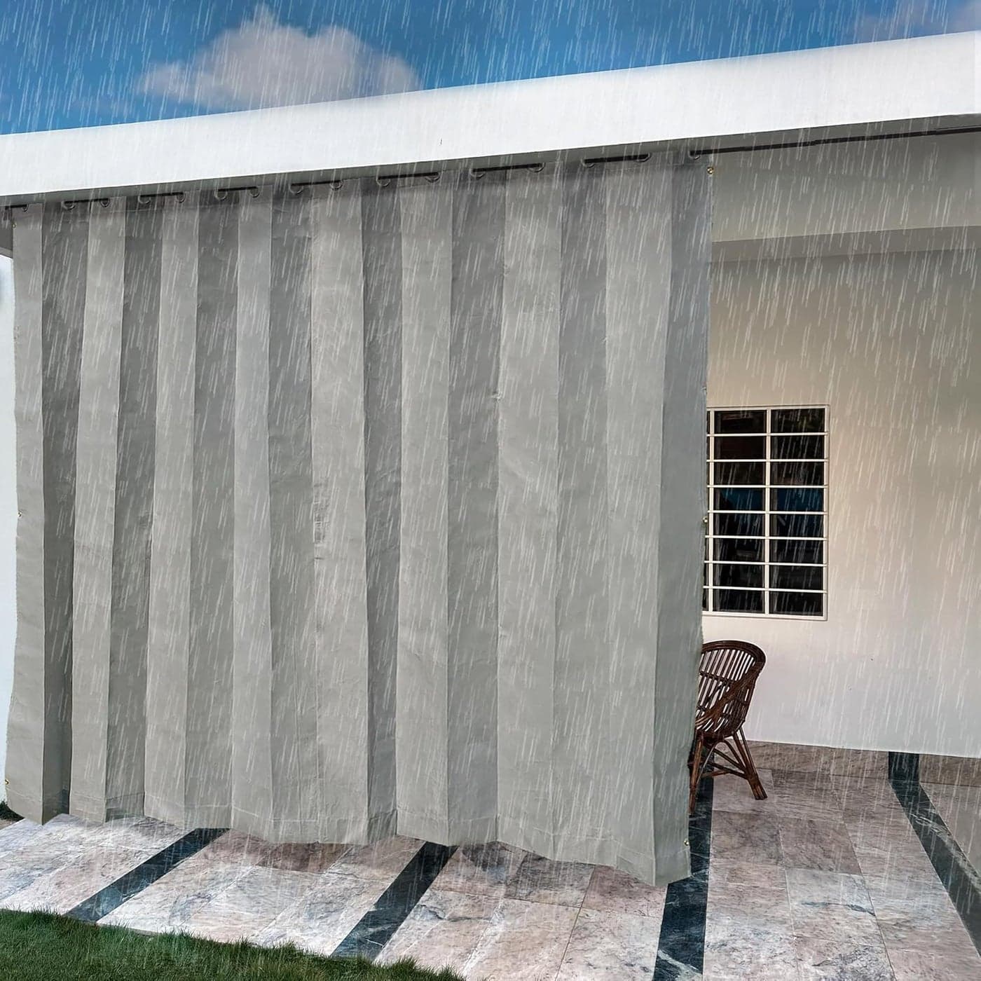 HIPPO 260 GSM Waterproof Plastic Outdoor Balcony Curtain Sun Rain Protection Door Curtain 450FTX800FT 2IN1 PebbleGrey 2 PC