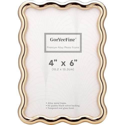 GorYeeFine Gold 4 x 6'' High-End Zinc Alloy Picture Frame with Wave Design - Modern Glamour 6x4'' Pictures Frames for Desktop and Wall Décor