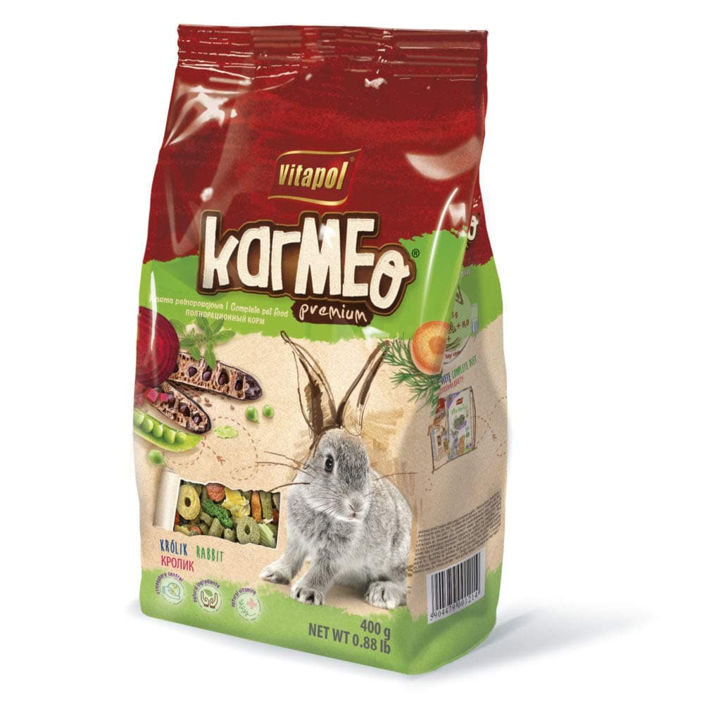Vitapol Karmeo Premium Rabbit Food 400 Gram Complete and Nutritious Diet with Alfalfa Carrot Beetroot Flax Seed and Herbs Supports Digestion and Dental Health
