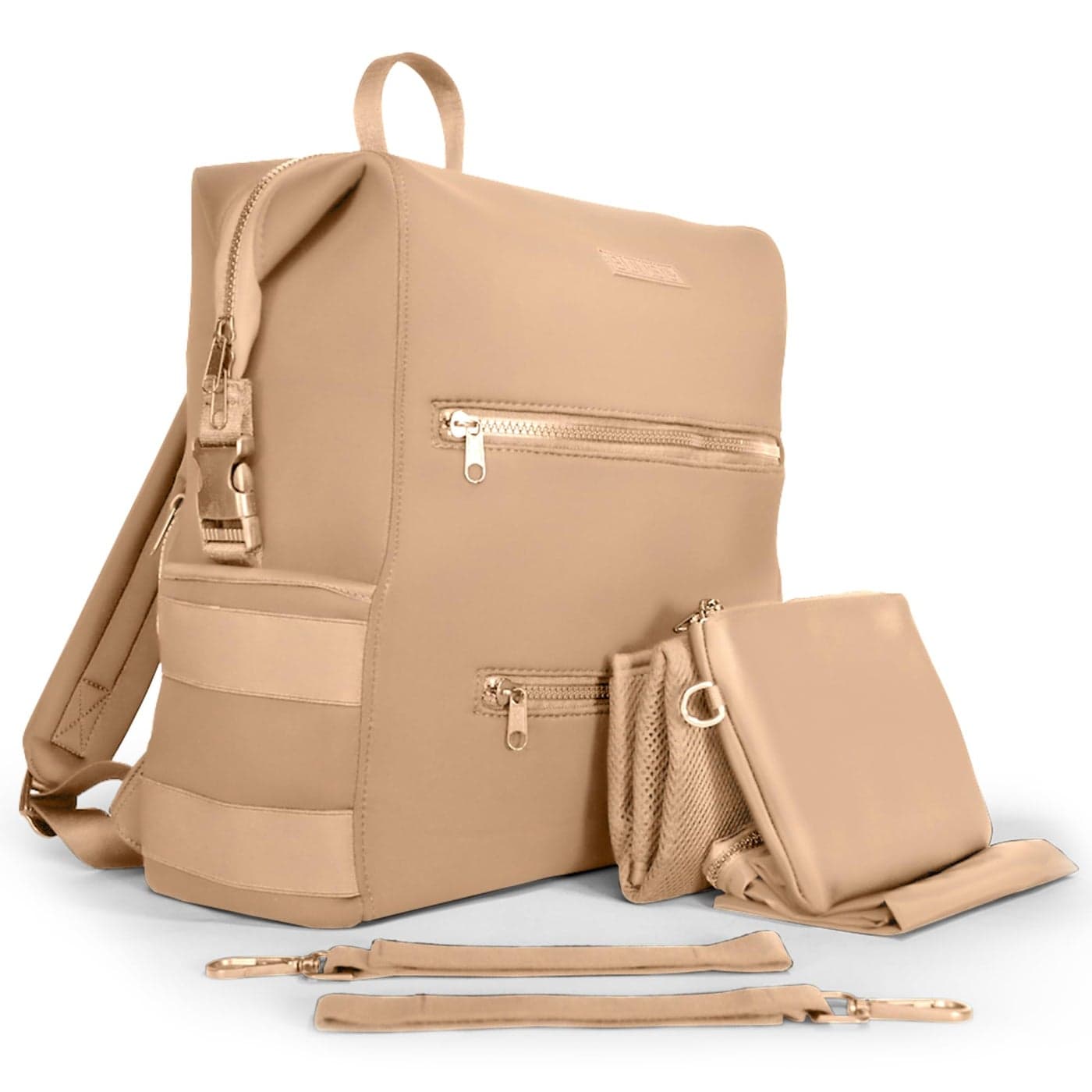 BUNSO Neoprene Diaper Bag Minimalist Backpack Diaper Bag with Pouch Changing Pad and Stroller Straps Water Resistant and Lightweight Baby Diaper Bag Backpack Womens and Mens Diaper Bag Khaki