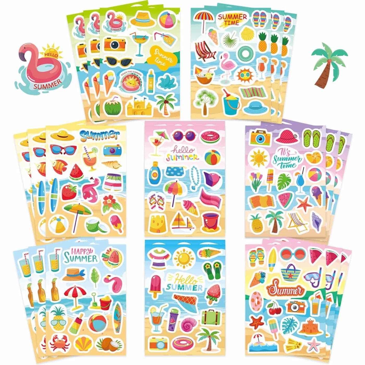 24 Shees Summer Stickers Pool Beach Luau Hawaii Sun Stickers Hello Summer Ocean Beach Sticker Hawaiian Ice Cream Stickers for Scrapbooking Water Bottles Family School Classroom Party Favor