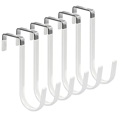 FYY Over the Door Hooks 6 Pack Door Hangers Hooks with Rubber Prevent Scratches Heavy Duty Organizer Hooks for Living Room Bathroom Bedroom Kitchen Hanging Clothes Towels Hats Coats Bags White