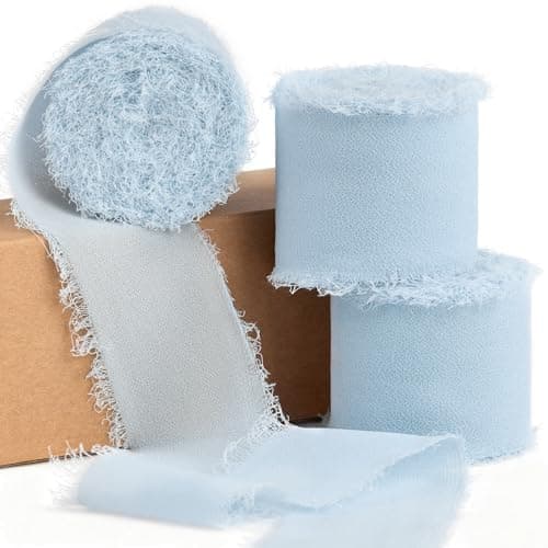 Baby Blue Chiffon Ribbon 15 Inch x 21 Yards Handmade Fringe Chiffon Silk Ribbon for Gift Wrapping Wedding Invitations Bridal Bouquets Crafts Home Decor