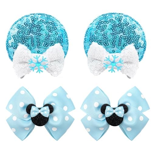 2 Pairs Blue Mouse Ears Hair Clips Mouse Hair Bows Barrettes for baby Girls Accessories Birthday Party Decorations Gift