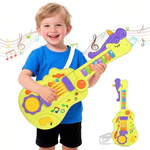 M SANMERSEN 3in1 Toddler Guitar Toys for Kids with Piano Drum Electric Musical Toy with Strap Light Up 3 4 5 Year Old Boys Girls Gifts