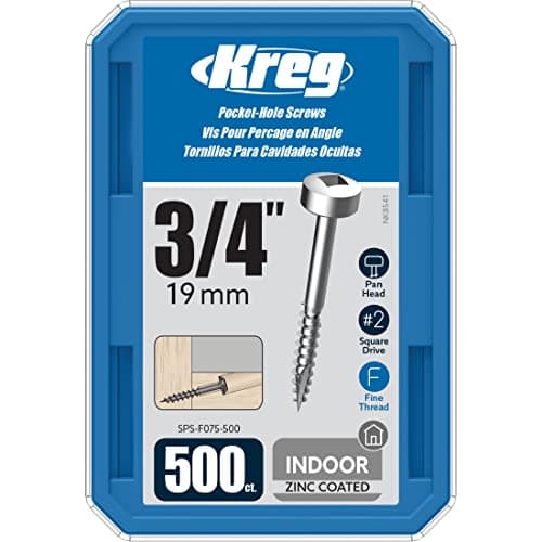 Kreg SPS-F075-500 Zinc Pocket Screws, 3/4 Inch #6 Fine Thread, Pan Head (500 Count)