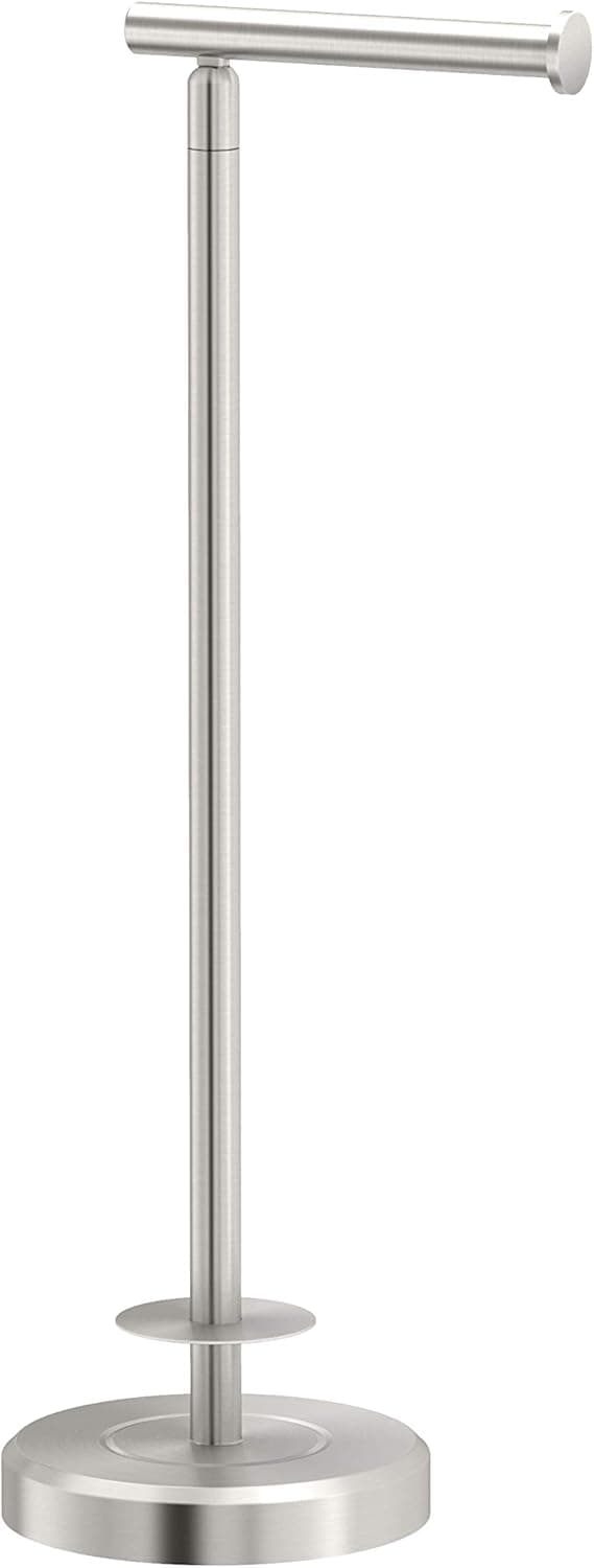 Gatco 1448SN Latitude II Freestanding Toilet Paper Holder with Storage Satin NickelStand Alone 2225 H Toilet Tissue Stand with Reserve Storage for 14 Rolls and Weighted Base