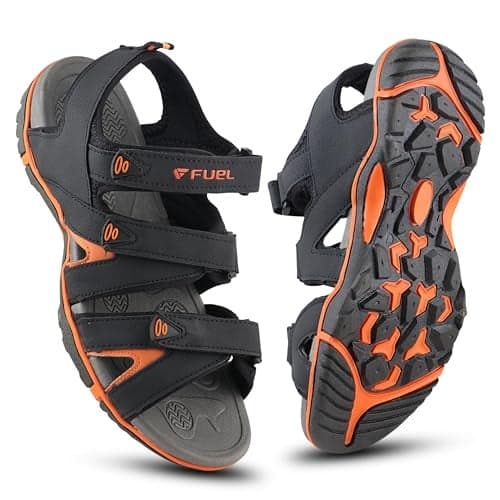 FUEL Sandals & Floaters for Mens & Boys Comfortable & Lightweight Dailywear, Anti-Skid Flexible & Breathable for Running, Walking Stylish Casual Sandal for Outdoor Footwear For Gents (Charlie) (7UK-BLACK-ORANGE)