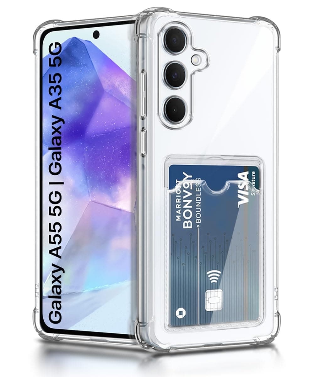 WOW IMAGINE Transparent Back Cover Case for Samsung Galaxy A55 5G | Galaxy A35 5G | Flexible Built-in Slim Card Pockets Wallet | 360° Camera Protection TPU | Soft Silicone Mobile Cover - Transparent
