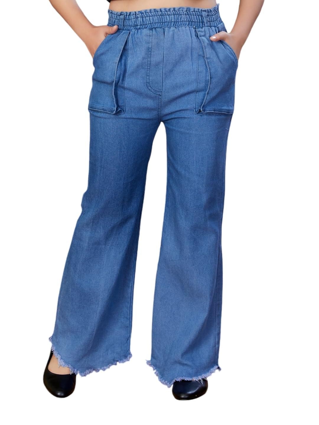 Aarika Girls Casual Wear Blue Colour Solid Denim Palazzo (12-16 Years)