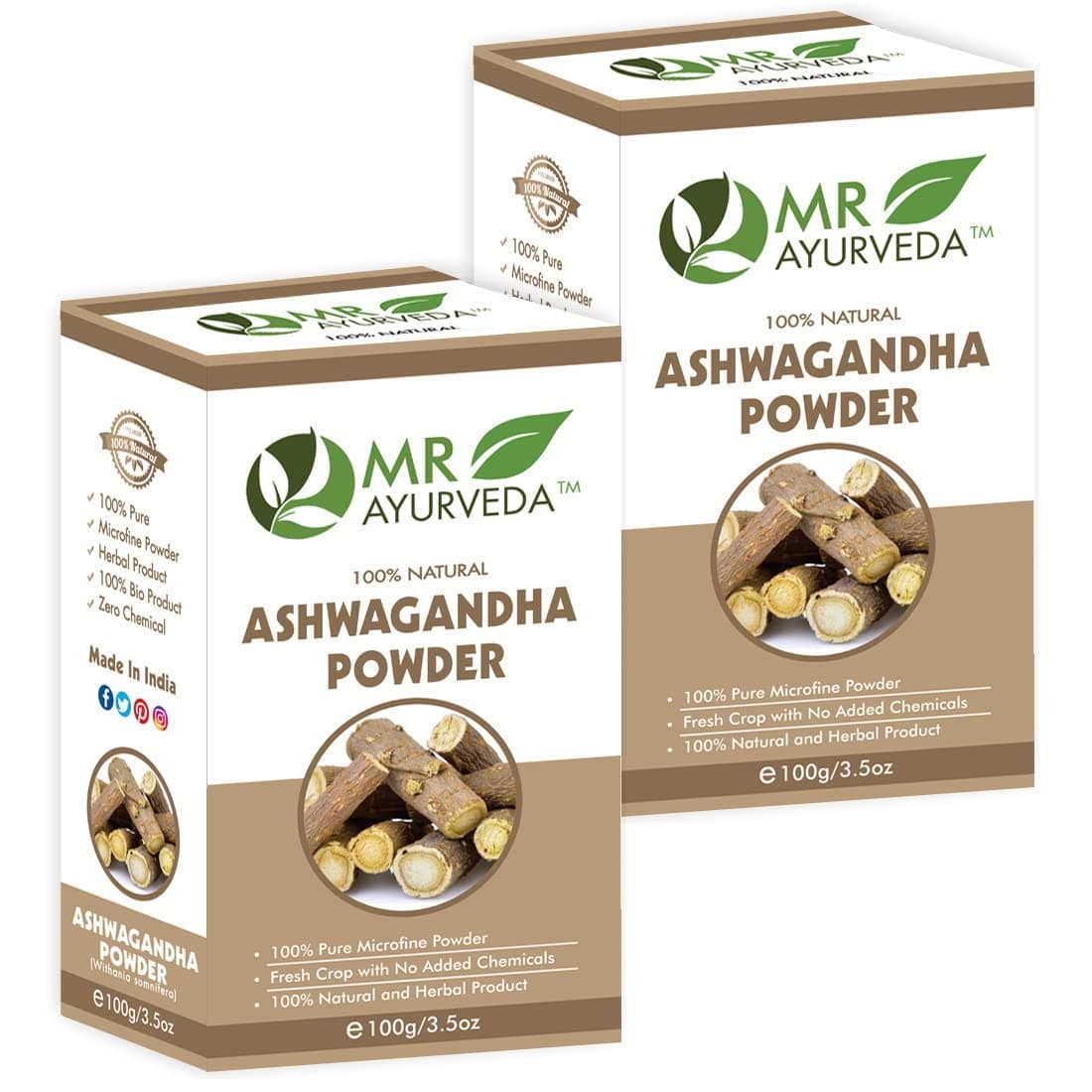 MR Ayurveda 100 Organic Ashwagandha Powder Ashwagandha Powder for Hair Ashwagandha Powder for Face Ashwagandha Powder for Skin No added Chemicals Set of 2 200 Grams