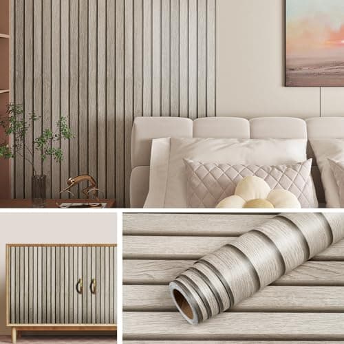 Livelynine 15.8x197 Wood Panel Wallpaper Peel and Stick Wood Panels for Walls Furniture Self Adhesive Contact Paper Roll Faux Wood Slat Wall Panel White Wall Panels Removable 3D Slat Wall Paneling