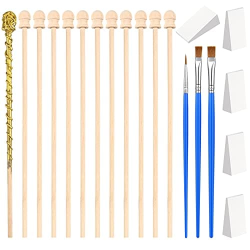 Blulu 23 Pieces Wand Magic Making Kit 15 Wizards Wands DIY Craft Art Set and 3 Pcs Paintbrushes 5 Piece Foam Tools for Making Cosplay Masquerade Birthday Party Supply Gift Rewards
