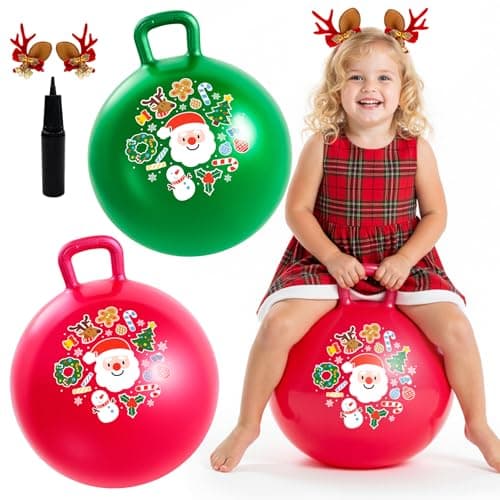 EVERICH TOY 2Pack Hopper Ball for Kids 18In Sit On Bouncy Ball with Handle with Christmas Reindeer Ears The Top Green Red Christmas Boys Girls Gifts for 4 5 6 7 8 Yr Old Indoor Outdoor Active Play