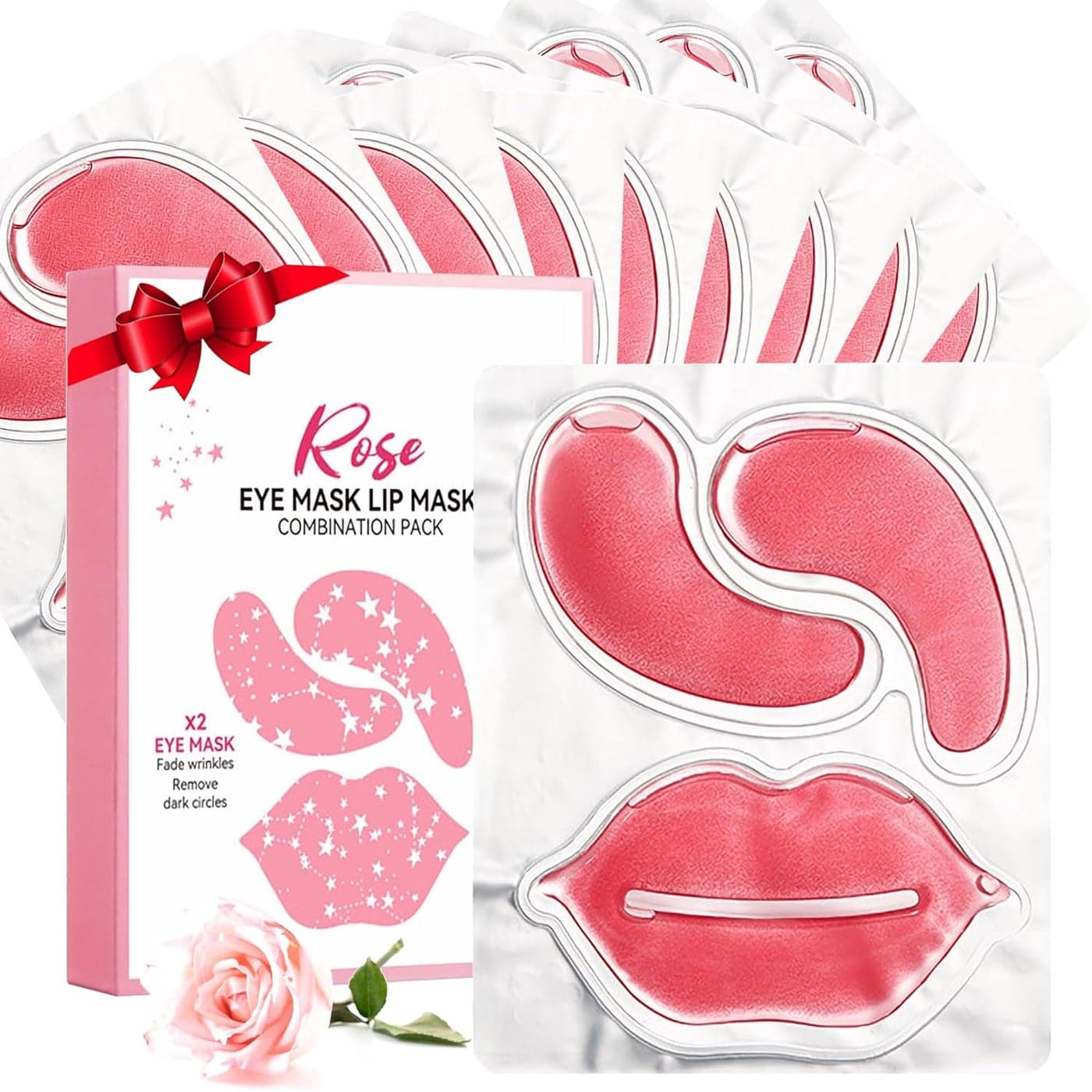 10 Pair Under Eye Mask 10 Pair Lip Mask Skincare Set Rose Pink Lip Patches Under Eye Patches for Puffy Eyes Dark Circles Dry Lips Lines Deep Hydrating Moisturizing Gifts for Mom Women
