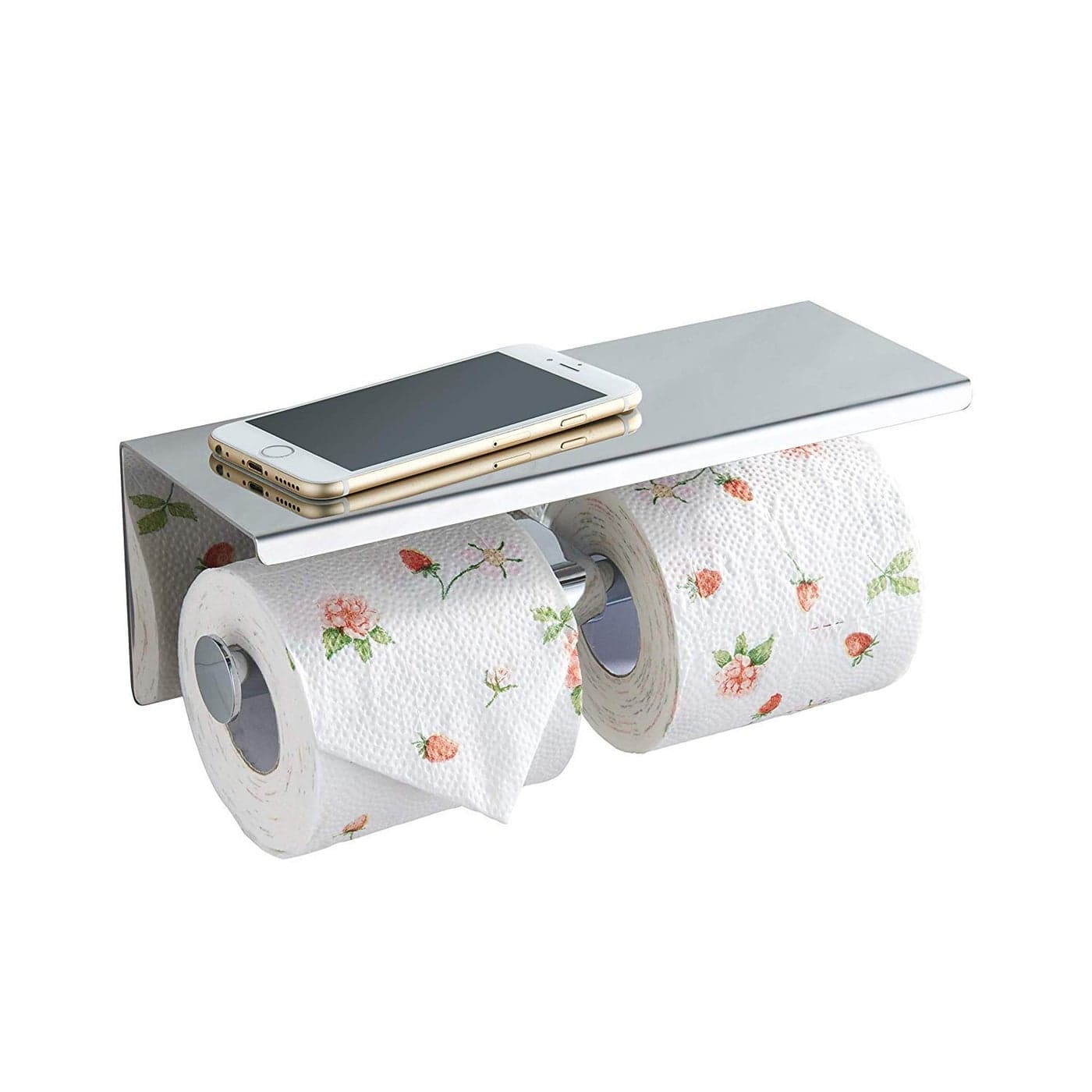 BGL Toilet Paper Holder Stainless Steel Toilet Paper Roll Holder with Shelf Wall Mounted for Bathroom Silver Double Head