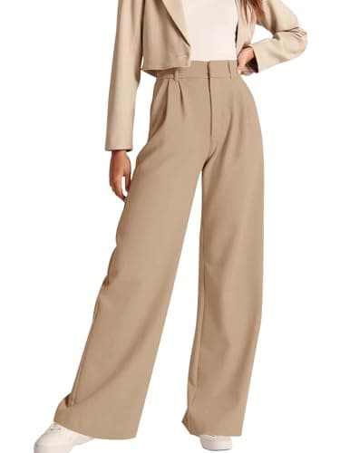 NIMIN High Waisted Business Casual Pants for Women Fashion Straight Wide Leg Office Work Pants Trousers with Pockets Litght Coffee Medium