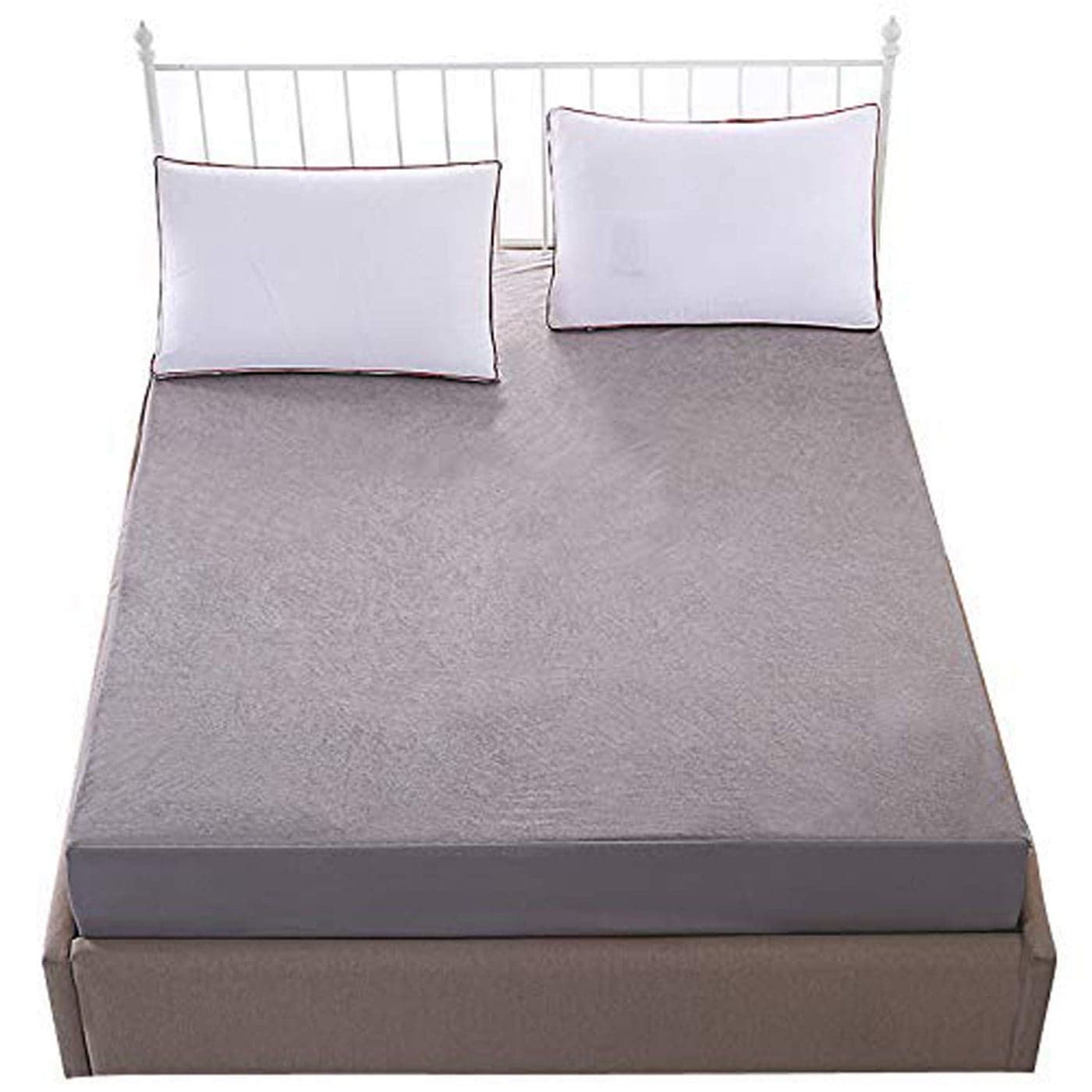 Jaipur Linen Tery Cotton 100TC Fitted Mattress ProtectorCal King_Light Grey