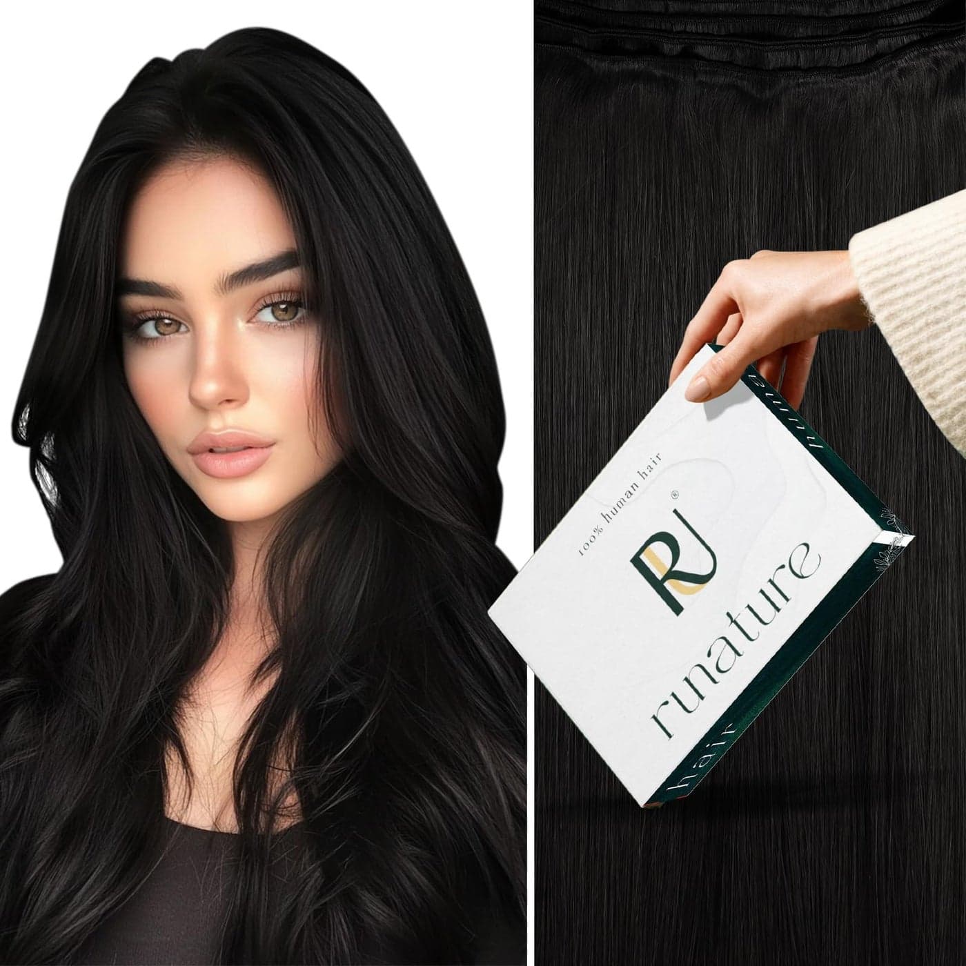 RUANTURE Sew in Hair Extensions Real Human Hair Weft Hair Extensions Human Hair Sew in Human Hair Weft Extensions Soft Remy Hair Jet Black 18 Inch 100g