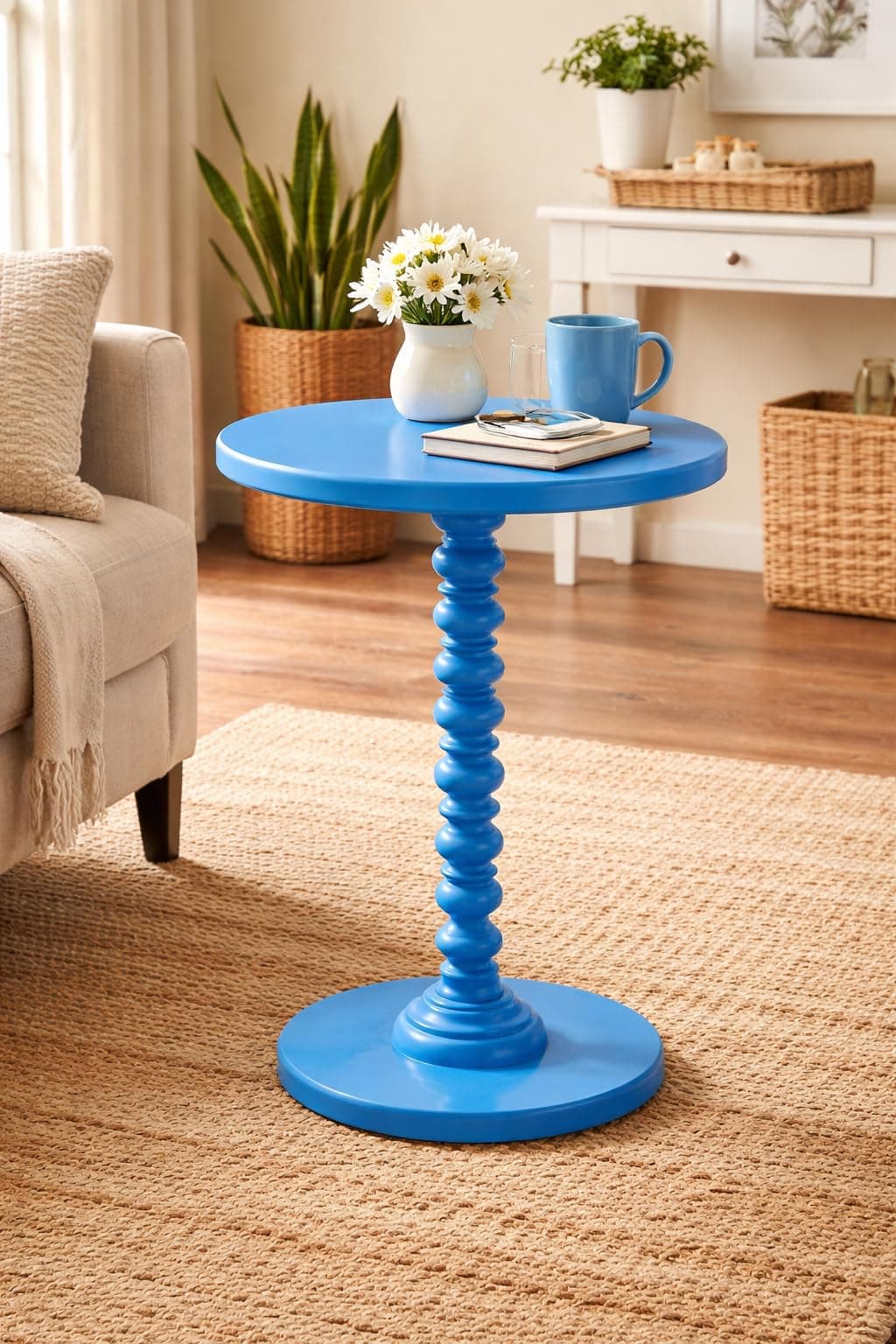 Brown Arts Shoppee Coffee Table, End Table for Living Room Side Table for Bedroom Pedestal Modern Coffee Table (Blue)