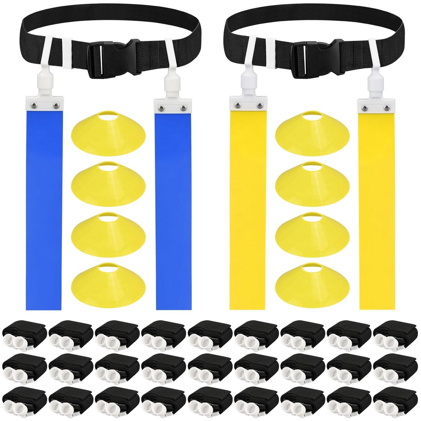 DkOvn Flag Football Belt 124101428pcs Adjustable Flag Football Belt with Belt and Flags for Youths Adults14pcs Yellow14pcs Blue