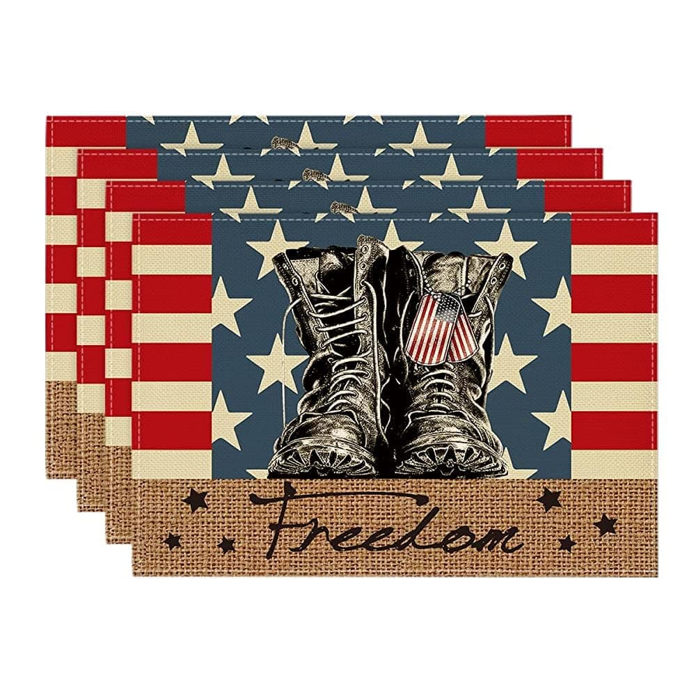 Artoid Mode Patriotic Stripes Stars Boots Freedom Placemats for Dining Table 12 x 18 Inch 4th of July Memorial Day Decoration Washable Table Mats Set of 4