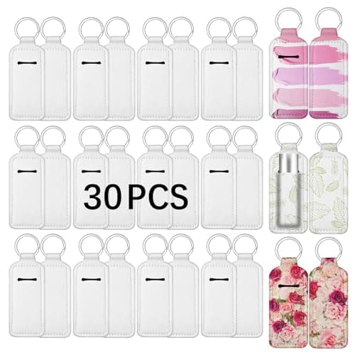 Anpuimult 30 PCS Sublimation chapstick holder blanks,bulk neoprene lip balm holder keychain,Neoprene Clip-on Sleeve Travel Key Ring Holder DIY sublimation blanks products