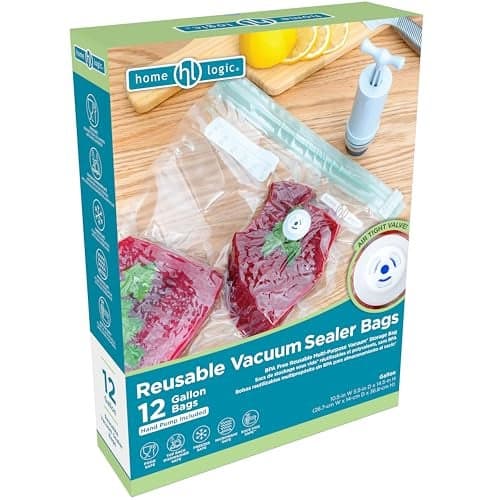 Home Logic Vacuum Sealer Reusable Bags – Freezer, Microwave & Sous Vide Safe Food Storage – 12 Gallon Bags, 10.5 Inch Width