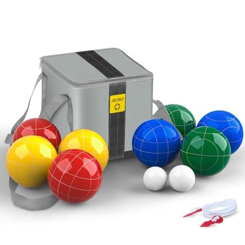 JOLORLY Professional Grade 107mm Bocce Ball Game Set Regulation Size and Weight 920g for Official Tournaments Classic MultiColor