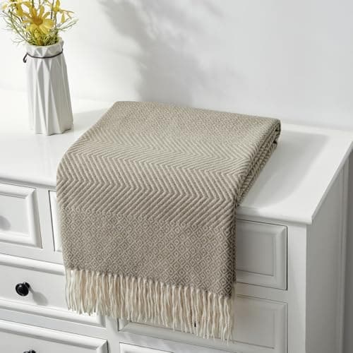 CREVENT 50X60 Farmhouse Breathable Soft and Warm Classic Throw Blanket for Sofa Couch Bed Faux Cashmere Home Decoration Throw with Tassles Coffee