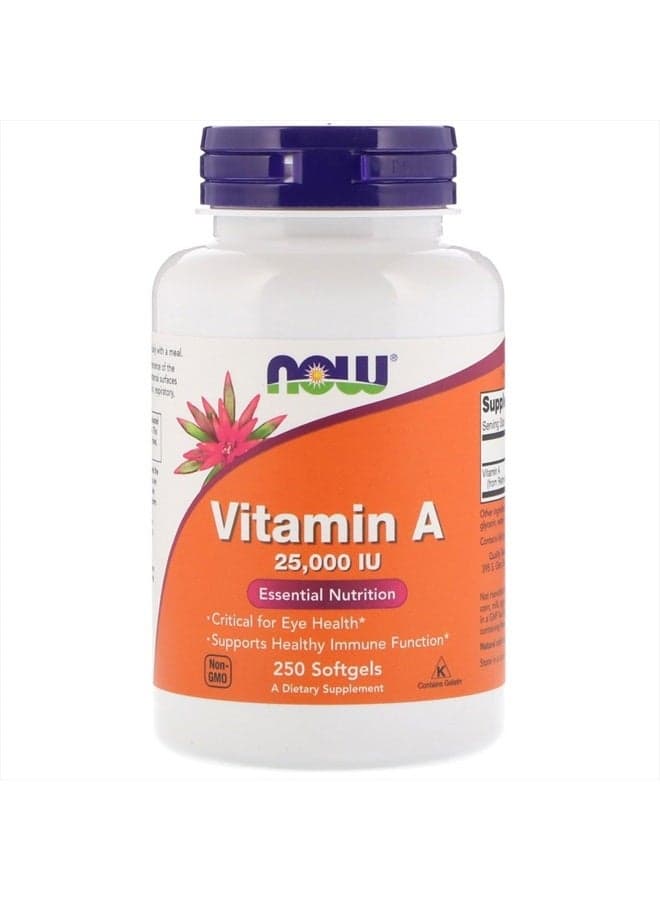 Now Foods Vitamin A, 25000 IU from Fish liver oil, 250 Softgels (Pack of 2)