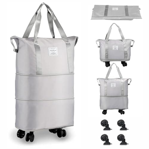JD FRESH 2 Layer Nylon Duffle Bags/Convertible Travel Luggage with Wheels/Waterproof Traveling Bag for Clothes/Foldable - Extendable Duffle Luggages for Men and Women - (Grey)
